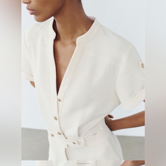 Zara Belted Jumpsuit With Gold Buttons. New With Tags. - Picture 4 of 11